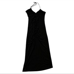 ZARA Black Halter Front Slit Whimsigoth Maxi Dress Size Medium